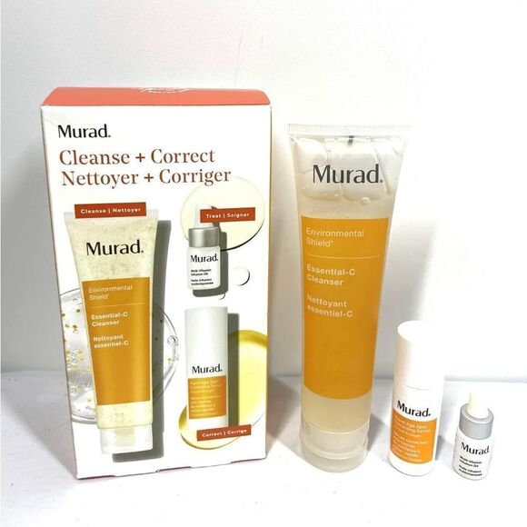 Murad Cleanse & Correct Brighten Tone Kit 3 PC Set New In Box Cleanse Serum Oil - Picture 3 of 4